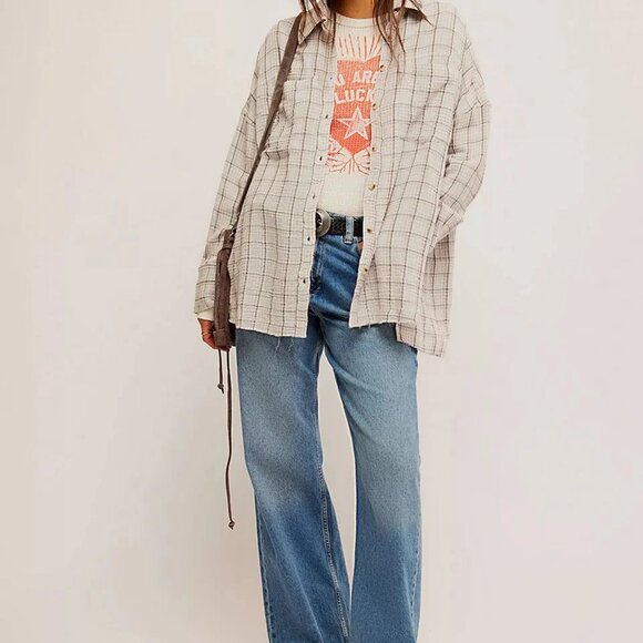 Free People We the Free plaid Lilac Combo Cardiff - Picture 3 of 3